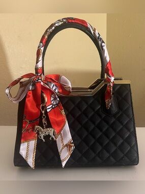 Twilly  Women Handbag Purse Neck Tie Headband Bag Scarf 1 Tomato Red Gray…
